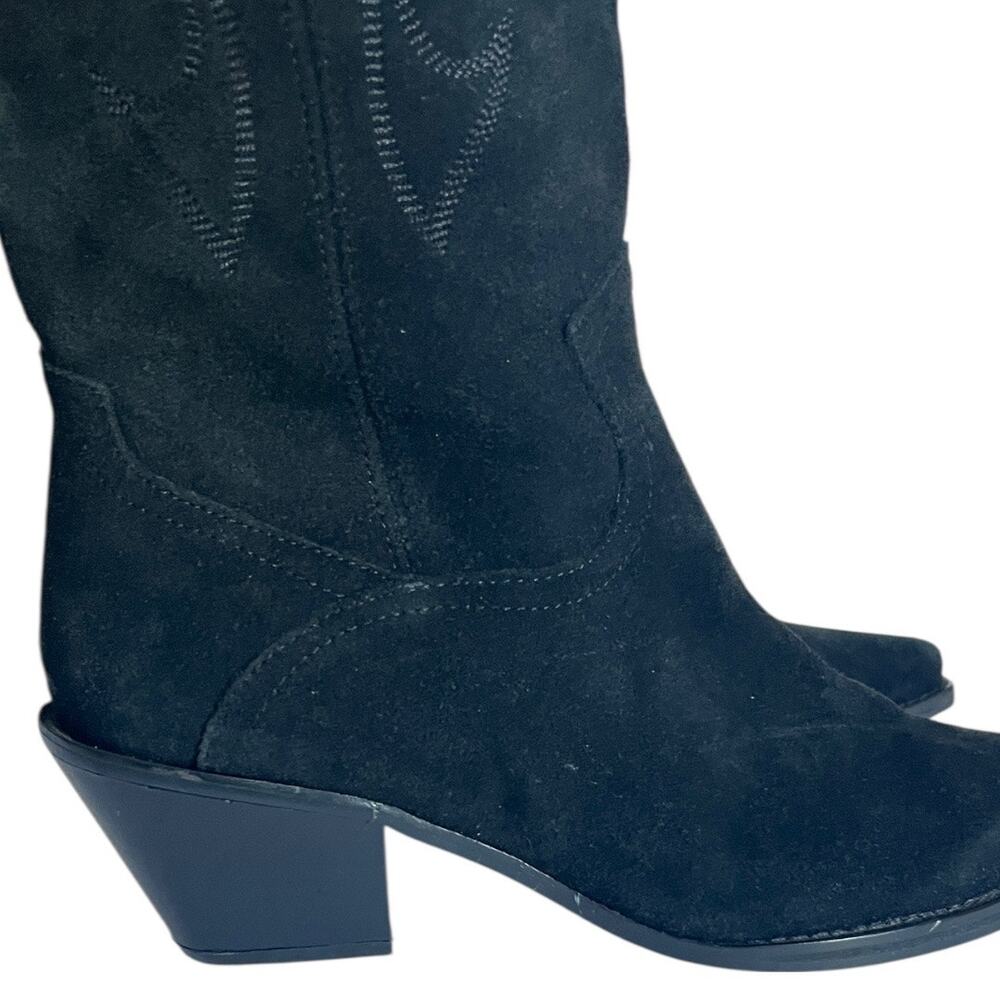 ZARA Embroidered Black Suede Western Tall Cowboy Boots Size 40 EU - Picture 6 of 15